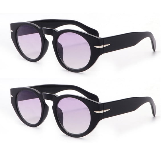 2 Pairs of BIFOCAL Reading Glasses 1.50 for Men Women Round Black Frame Gradient Gray Presbyopia Sunglasses Fashionable Driving Fishing Readers +1.5 PC