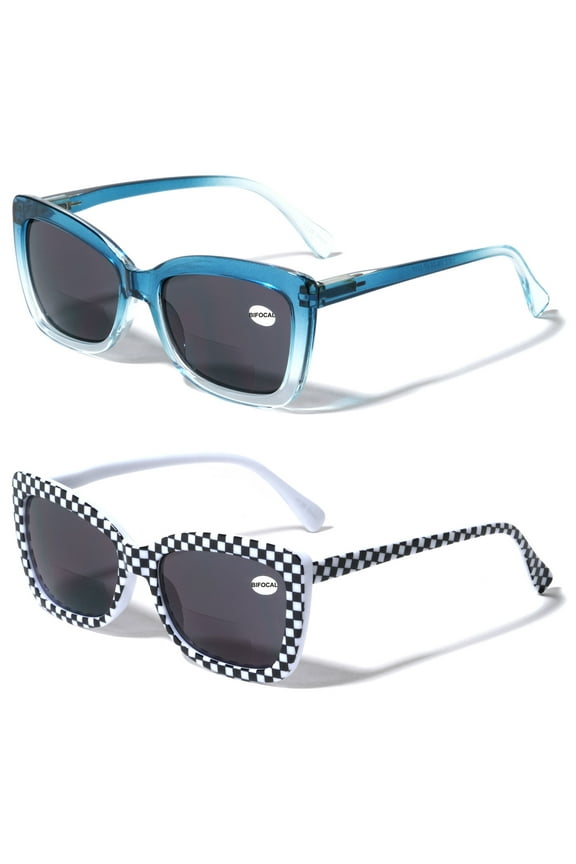 2 Pairs BIFOCAL Women Big Lens Butterfly Reading SunGlasses - Fun Cateye Outdoor Readers - Tinted Bifocals Glasses +1.50