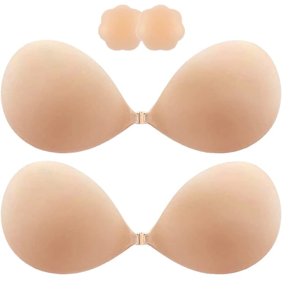 2 Pairs Backless Bra, Sticky Bra, Reusable Adhesive Bra, Strapless Bras for Women, Push Up Backless Strapless Bra for Backless Dress Backless Top, Adhesive Invisible Lift Up Bras with Nipple Covers