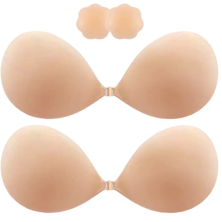 SOMER 2 Pairs Sticky Bra, Backless Bra, Reusable Adhesive Bra, Strapless Bras for Women, Push up Sticky Bra for Backless Dress Top, Adhesive Invisible Lift Up Bras with Nipple Covers