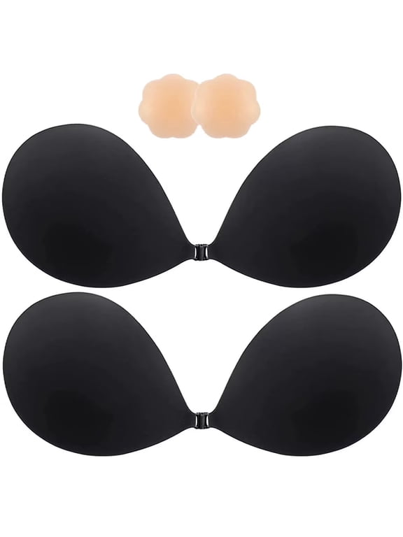 2 Pairs Sticky Bra, Backless Bra, Reusable Adhesive Bra, Strapless Bras for Women, Push up Sticky Bra for Backless Dress Top, Adhesive Invisible Lift Up Bras with Nipple Covers