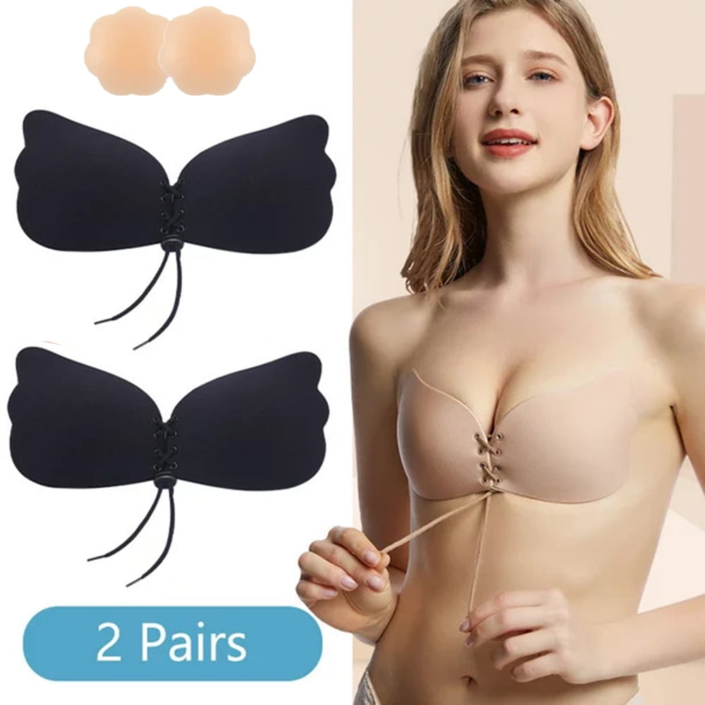 2 Pairs Backless Bra Sticky Reusable Adhesive Strapless Bras Women Push Up  Bra Dress Top Invisible Lift Nipple Covers 