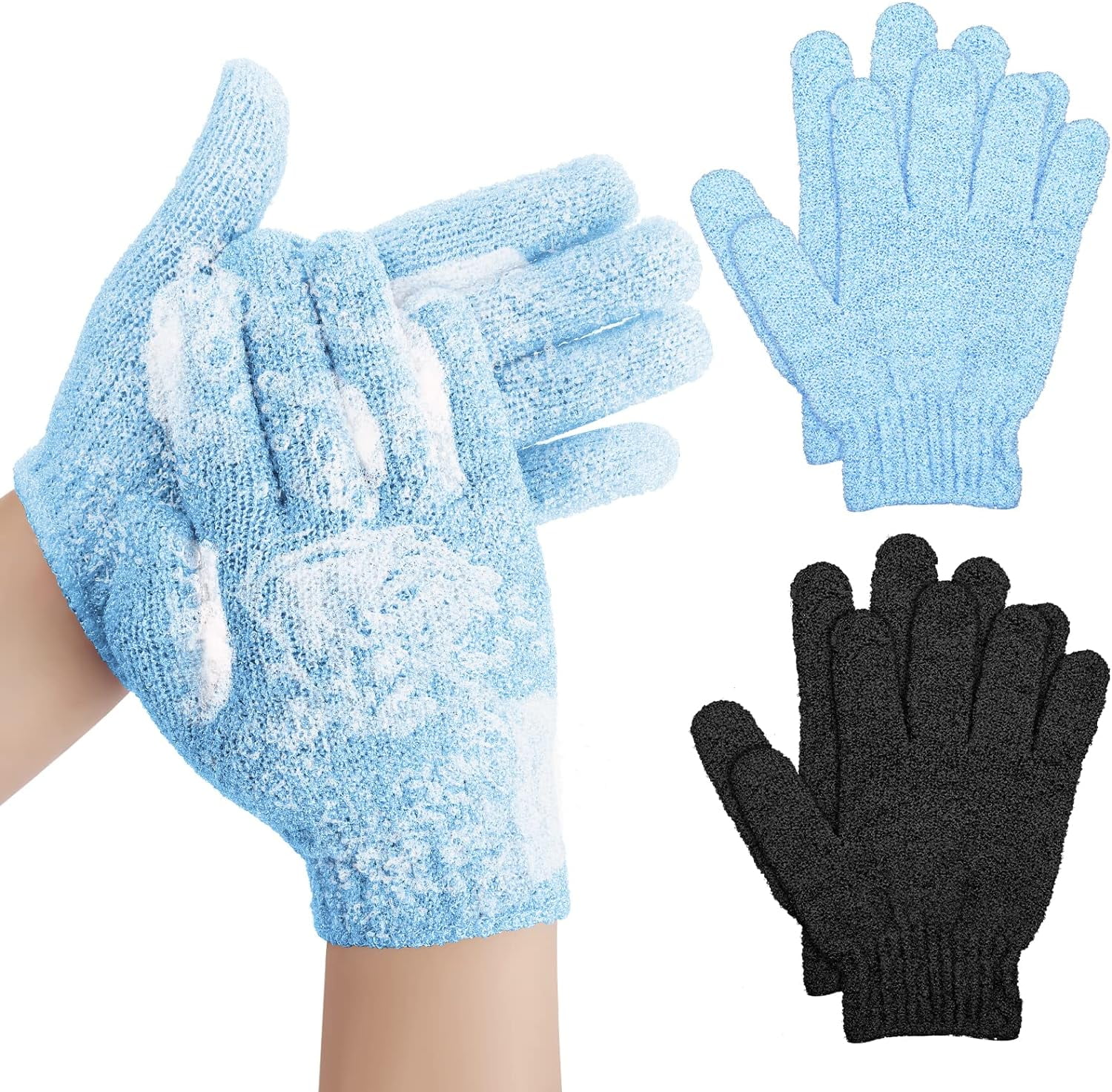 2 Pairs Bath Gloves for Shower Natural Loofah Exfoliating Wash Gloves ...