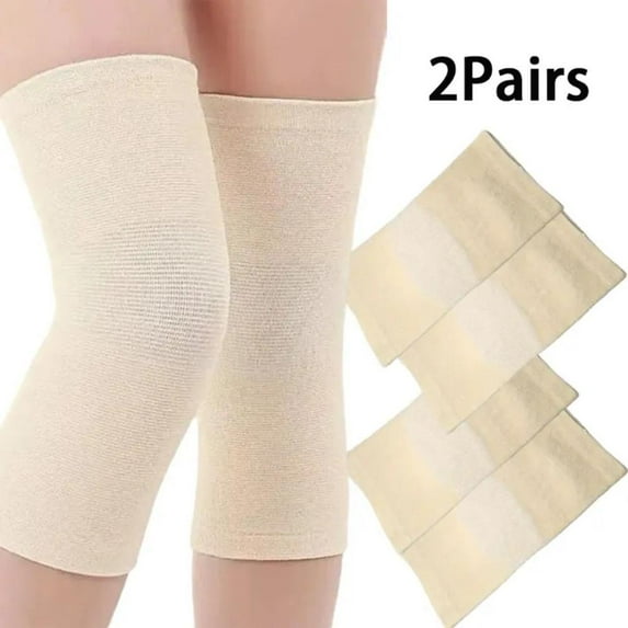 2 Pairs Of Beige Knee Support Sleeves For Enhanced Circulation - Compression Fit For Yoga, Basketball, Soccer, Volleyball, Running, Hiking, Tennis - Hand Wash Only, Circulation Enhancement | Snug Knee