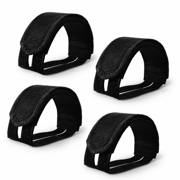 2 Pairs Bicycle Feet Strap Pedal Straps - Adjustable Nylon for Fixed Gear, Mountain & BMX Bikes - Non-Slip Durable Cycling Ties in Black