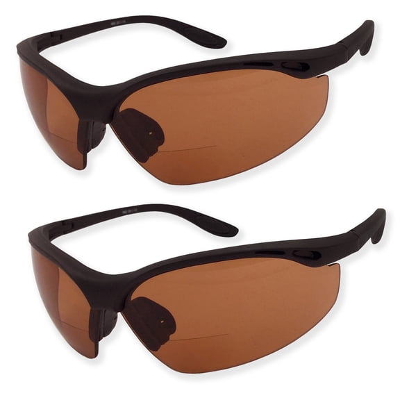 2 Pairs Bifocal Safety Driving Sunglasses with Reading Corner - Rubber Grip Arms (Diopter +2.00)