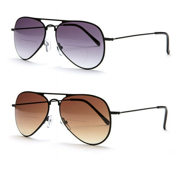 2 Pairs Bifocal Tinted Reading Glasses Sunglasses Metal UV400 Readers