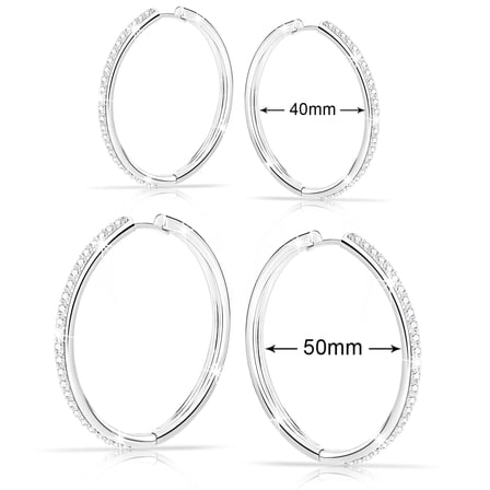 APSVO 2 Pairs 18K White Gold Plated Hoop Earrings for Women S925 Sterling Silver Post Hypoallergenic Earrings Set Birthday Christmas Jewelry Gifts Mom Girlfriend Adult Stocking Stuffers 40/50MM