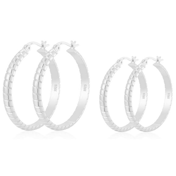 APSVO 2 Pairs 18K White Gold Plated Hoop Earrings for Women S925 Sterling Silver Post Hypoallergenic Earrings Set Birthday Valentines Day Jewelry Gifts Her Mom Girlfriend Female Adults Ideas 50/60MM