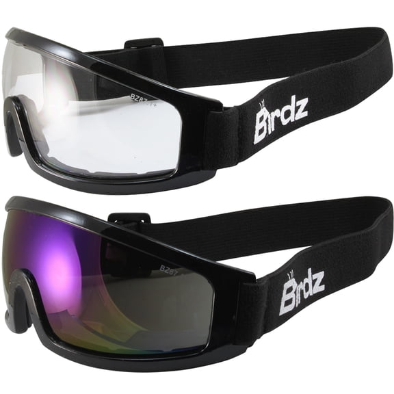 Birdz Eyewear Robin Sport Skydiving Snowboarding Motorcycle Riding Safety Goggles 2 Pairs Blue ReflecTech & Clear Lenses