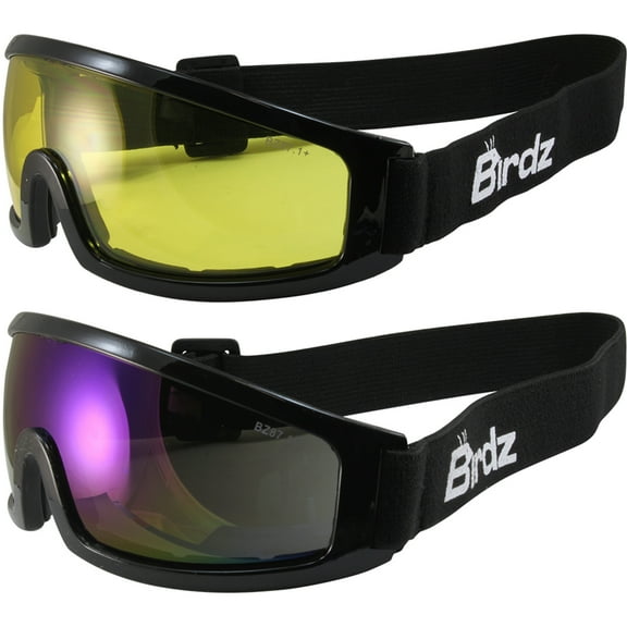 Birdz Eyewear Robin Sport Skydiving Snowboarding Motorcycle Riding Safety Goggles 2 Pairs Blue Mirror & Yellow Lenses