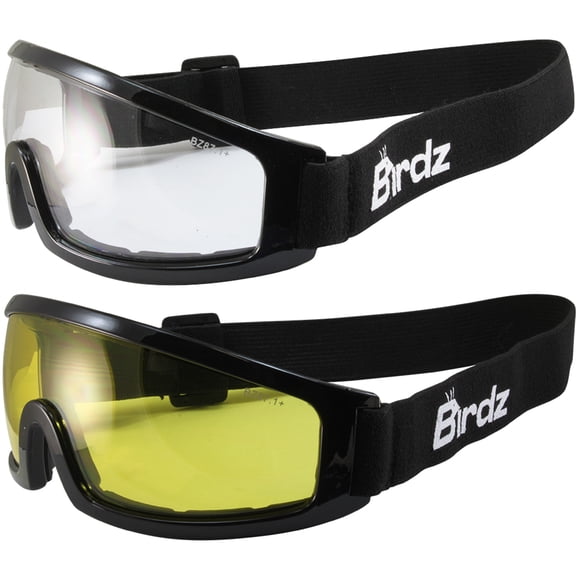 Birdz Eyewear Robin Sport Skydiving Snowboarding Motorcycle Riding Safety Goggles  2 Pairs Yellow & Clear Lenses