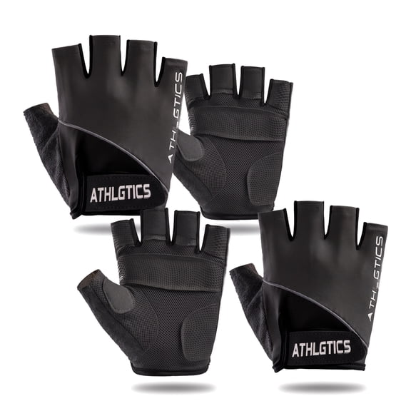 2 Pairs Black Cycling Gloves, 7.48–8.27in Palm Circumference, Breathable Fabric for Cycling, Gym, Motorcycling, Hiking & Sports