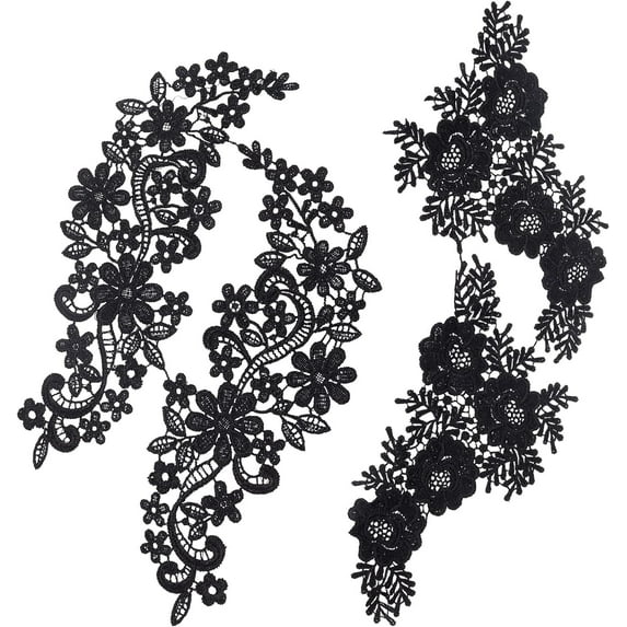 2 Pairs Black Flowers Patches Garment Applique Embroidery DIY Wedding Dress Sewing Clothing Accessories (Black D) DIY
