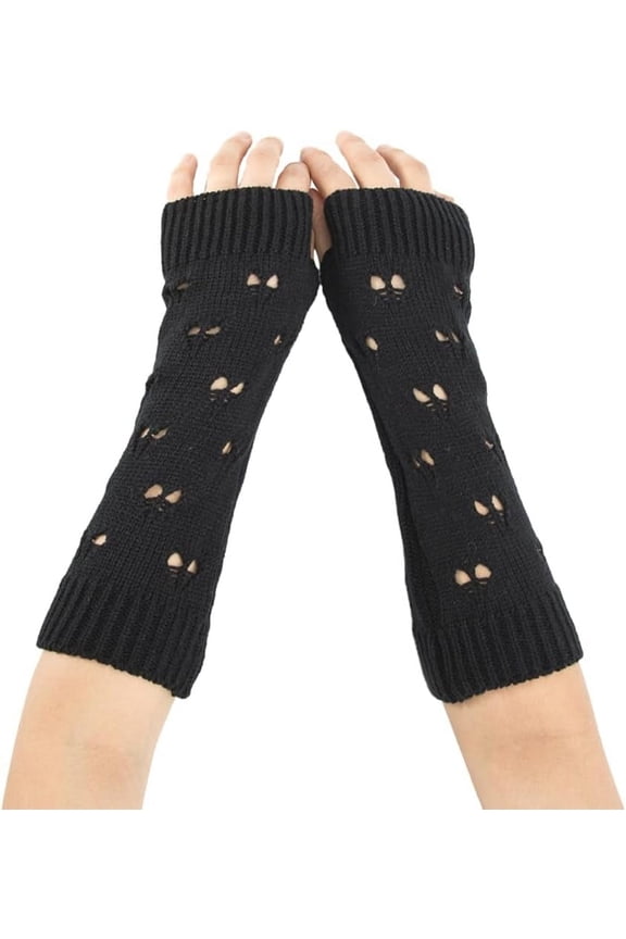 2 Pairs Black Grunge Gloves Fairy Crochet Fingerless Gloves Winter Soft Knit Thumb Hole Hand Arm Warmers Ripped Gloves Knitted Wrist Warmer Mittens