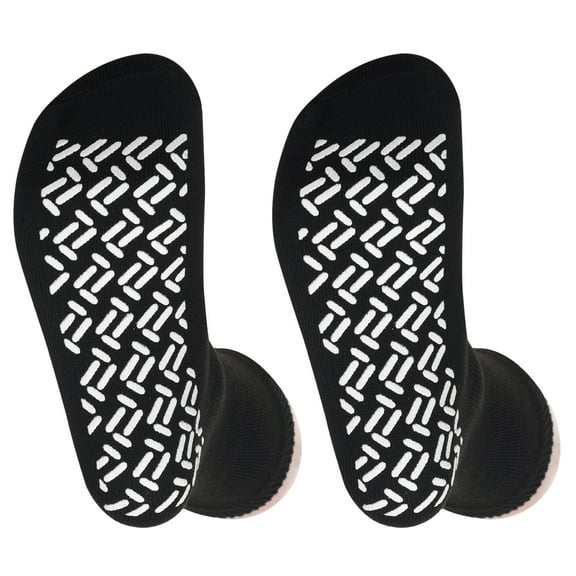 2 Pairs Black Non Skid Hospital, Yoga, Pilates, Gripper Slipper Socks Men's or Women Mid Calf Size XXL
