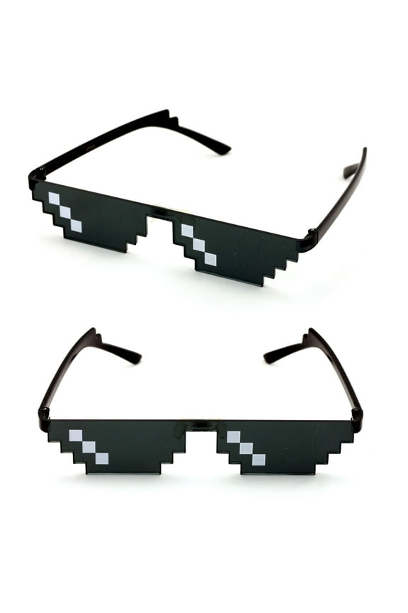 2 Pairs Black Novelty Rimless Thug Life Meme Sunglasses - 8 Bit Pixel