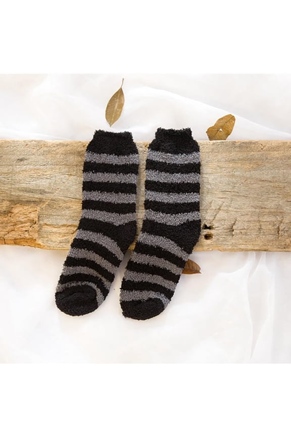 2 Pairs Black Stripe Pattern Polyester Fur Knitting Socks 250x70mm Winter Warm Thermal Socks for Men Women Black DIY