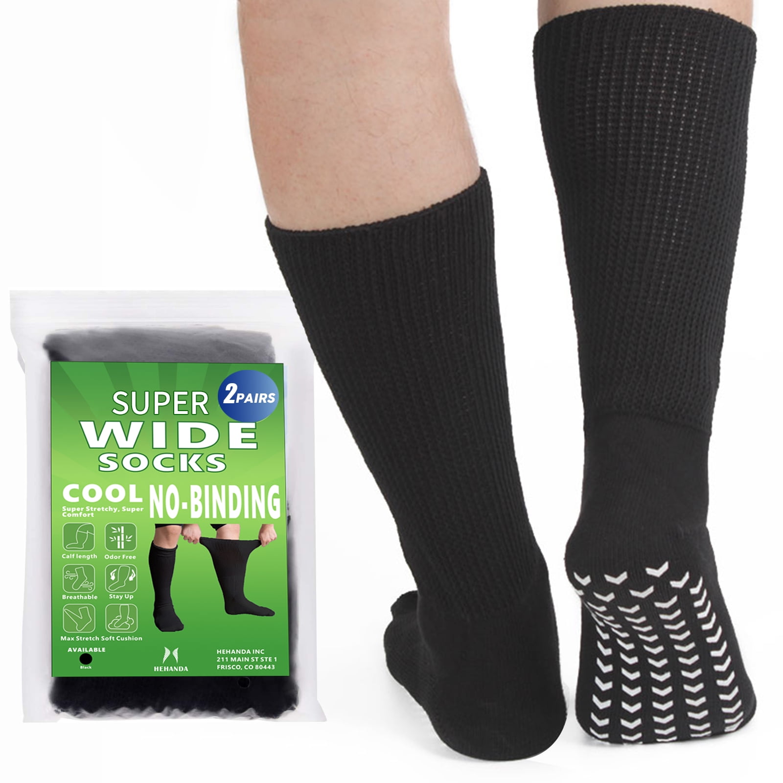 3 Pairs Black Super Wide Socks with Non-Skid Grips - for Lymphedema -  Bariatric Sock – Oversized Anti-Slip Sock Stretches up to 30'' over Calf  for Swollen feet - One Size Unisex 