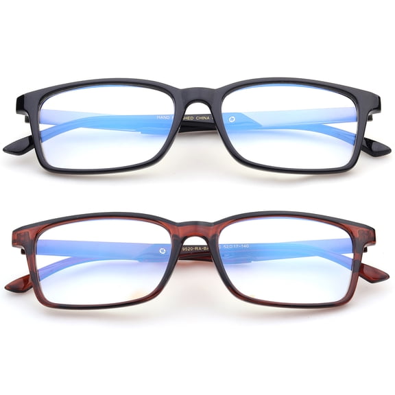 2 Pairs - Blue Ray Blocking Lens Light Weight Rectangular Frame Matel Temple Computer Reading Glasses for Men for Women for Men for Women, Reading Glasses +1.50 With Hard Case