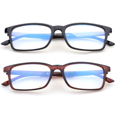 2 Pairs - Blue Ray Blocking Lens Light Weight Rectangular Frame Matel Temple Computer Reading Glasses for Men for Women for Men for Women, Reading Glasses +2.50 With Hard Case