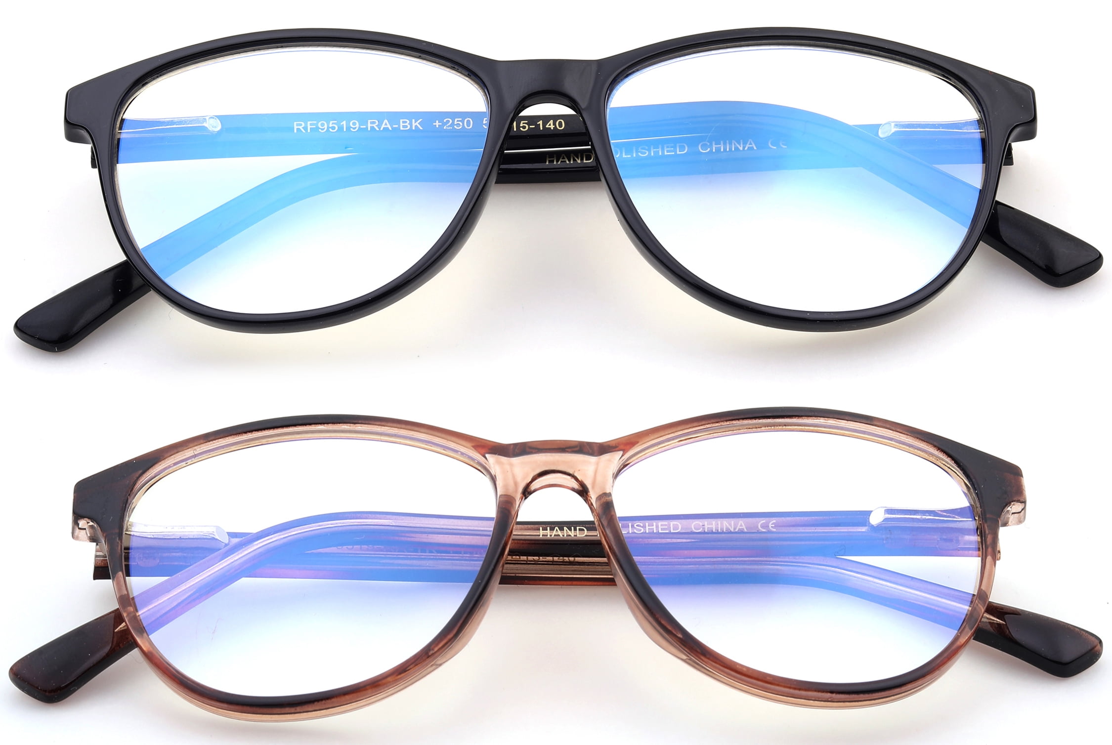 2 Pairs Blue Ray Blocking Lens Light Weight Vintage Frame Spring Temple Computer Reading 6501