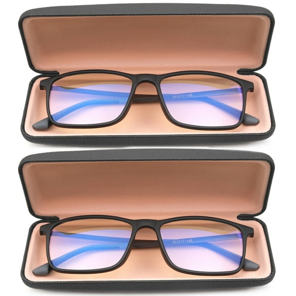 2 Pairs - Blue Ray Blocking Lens TR90 Frame 304 Stainless Steel Temple Computer Reading Glasses for Men for Women, Reading Glasses +1.75 With Hard Case