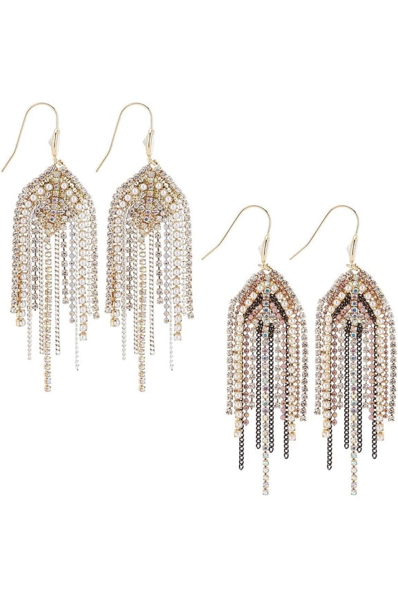 2 Pairs Boho Dangle Earrings for DIY women Fringe Hook Dangling Earrings Bridal chandelier Earrings Trendy Sleek Chain Dangle Drop Linear Fringe Tassel Earring for DIY Wedding Christmas