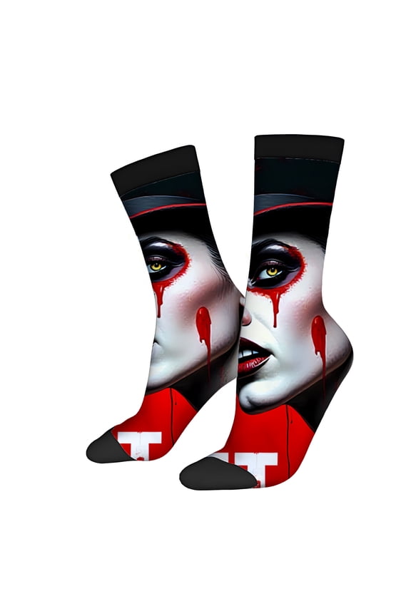 2 Pairs Bold Red Artistic Socks with Striking Face Design Unisex Trendy Mixed Color Socks for All Seasons