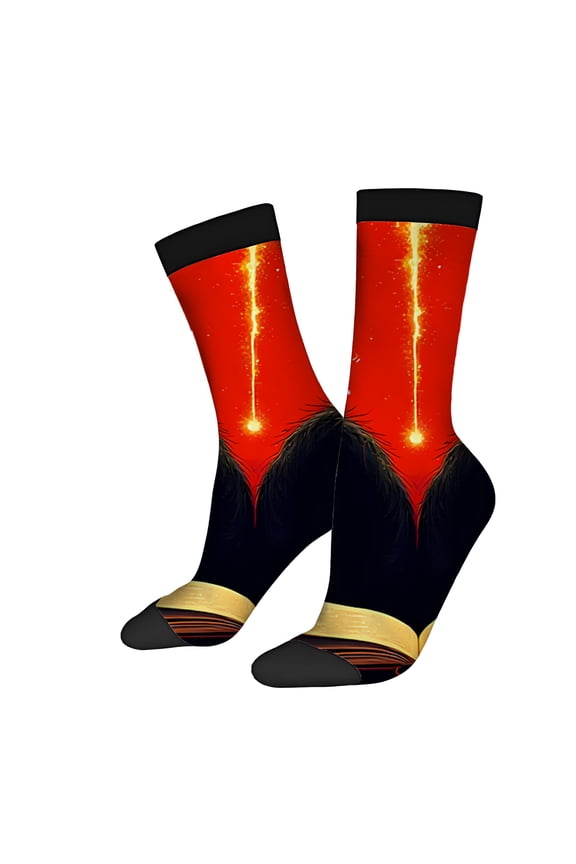 2 Pairs Bold Red Wolf Design Socks with Glowing Yellow Eyes Unisex Trendy Mixed Color Socks for All Seasons