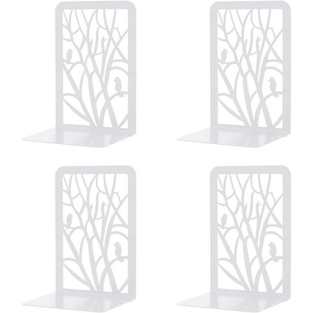 2 Pairs Book Ends, MSDADA Desk Bookends Heavy Duty, Book Ends Holder for Shelves, Metal Bookends for Office&School, Book Shelf Holder Home Decorative, Bookend Supports, Book Stoppers(White)