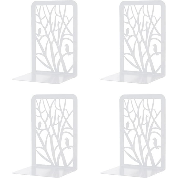 2 Pairs Book Ends, MSDADA Desk Bookends Heavy Duty, Book Ends Holder for Shelves, Metal Bookends for Office&School, Book Shelf Holder Home Decorative, Bookend Supports, Book Stoppers(White)
