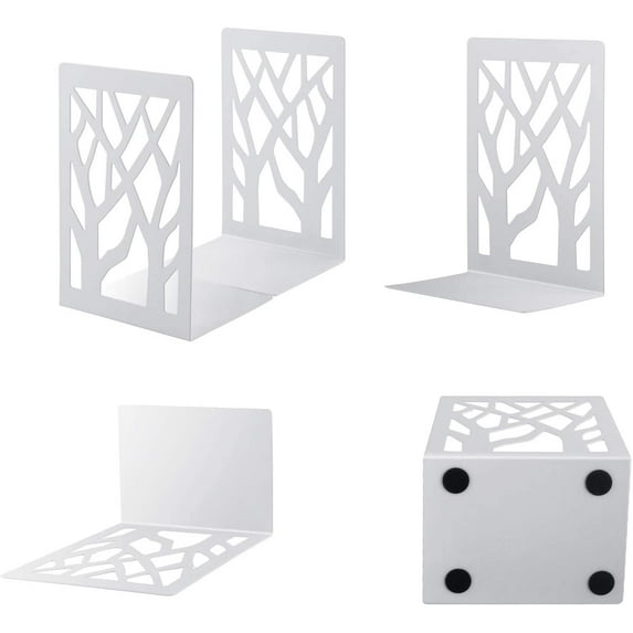 2 Pairs Book Ends, MSDADA Desk Bookends Heavy Duty, Book Ends Holder for Shelves, Metal Bookends for Office&School, Book Shelf Holder Home Decorative, Bookend Supports, Book Stoppers(White)