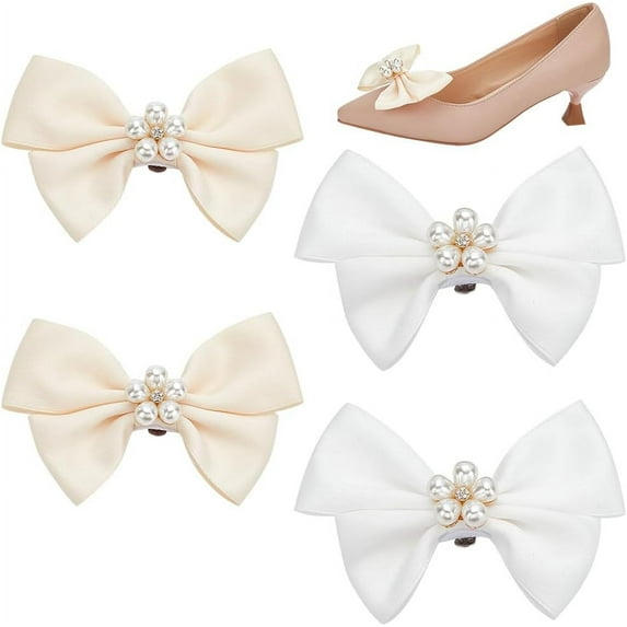 2 Pairs Bow Shoe Clips 2 Colors Shoe Jewelry Clips Ribbon Bow Knot Shoe Buckle Detachable Satin Shoe Decoration Accessories for Women Wedding Party Heels Flats Pumps 4/4.25inch
