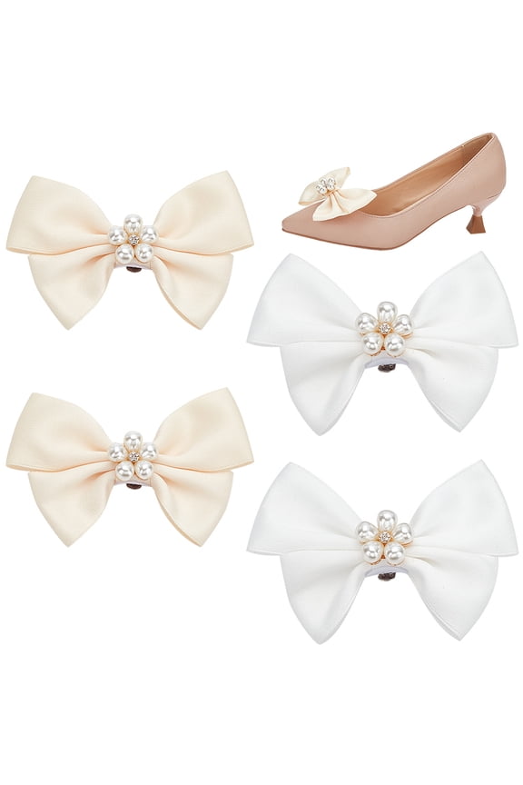 2 Pairs Bow Shoe Clips 2 Colors Shoe Jewelry Clips Ribbon Bow Knot Shoe Buckle Detachable Satin Shoe Decoration Accessories for Women Wedding Party