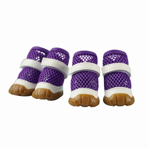 2 Pairs Breathable Dog Boots For Small Dogs, Anti-Slip Paw Protector Shoes, Heat Resistant Puppy Booties For Hot Pavement Daily Walking. Purple