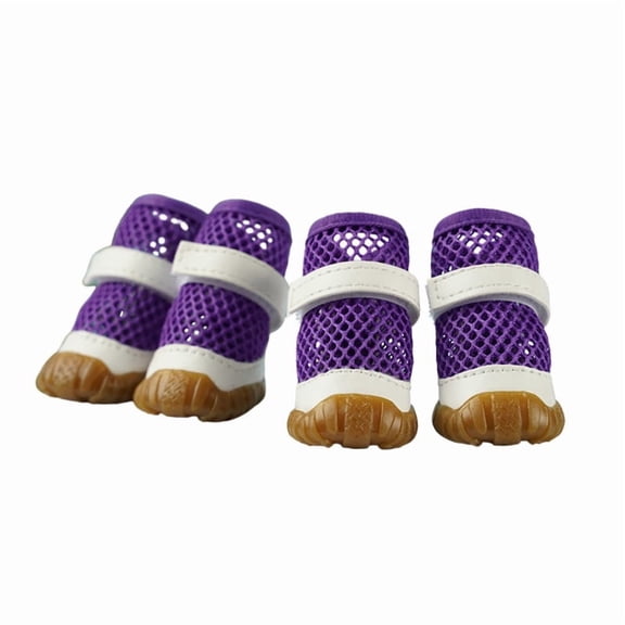 2 Pairs Breathable Dog Boots For Small Dogs, Anti-Slip Paw Protector Shoes, Heat Resistant Puppy Booties For Hot Pavement Daily Walking. Purple