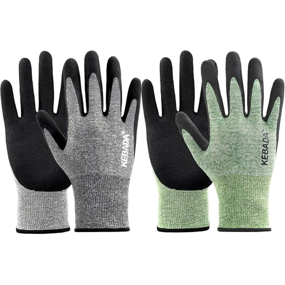 2 Pairs Breathable Gardening Gloves for Men, Latex Coated Garden Gloves, Eco-Friendly, Lightweight, Recycled PET Material, Green & Gray, Large