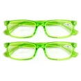 thumbnail image 1 of 2 Pairs Casual Fashion Rectangular Reading Glasses - Stylish Simple Readers Magnification - Translucent Neon Green +1.75, 1 of 4