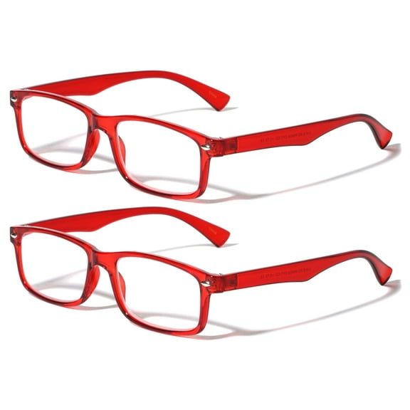 2 Pairs Casual Fashion Rectangular Reading Glasses - Stylish Simple Readers Magnification - Translucent Neon Green +3.50
