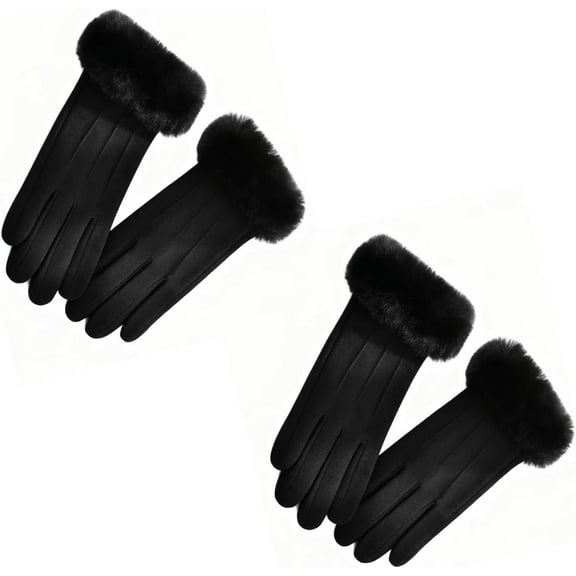 2 Pairs Chic Plush Cuff Winter Gloves Women's Fleece Lining Texting Gloves Fuzzy Soft for Outdoor Driving