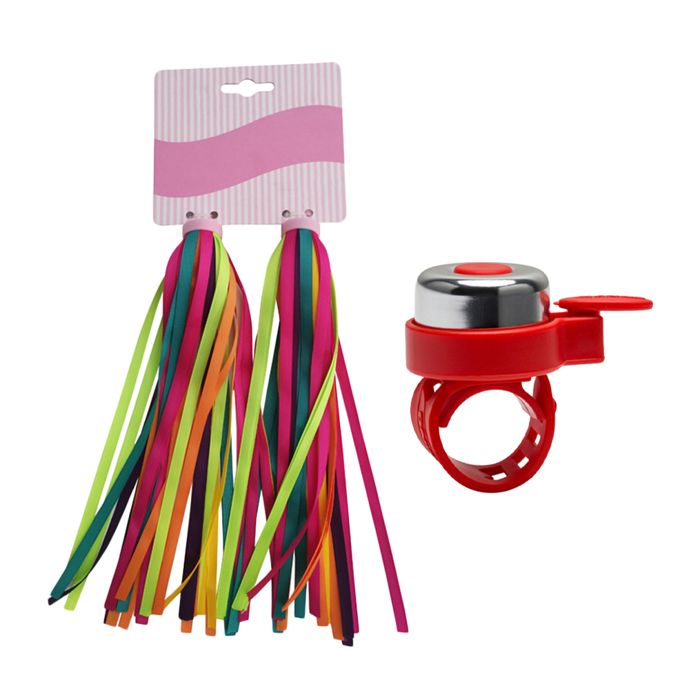 2 Pairs Children Bike Grips Tassels with 1PC Bell Set Scooter Ribbons