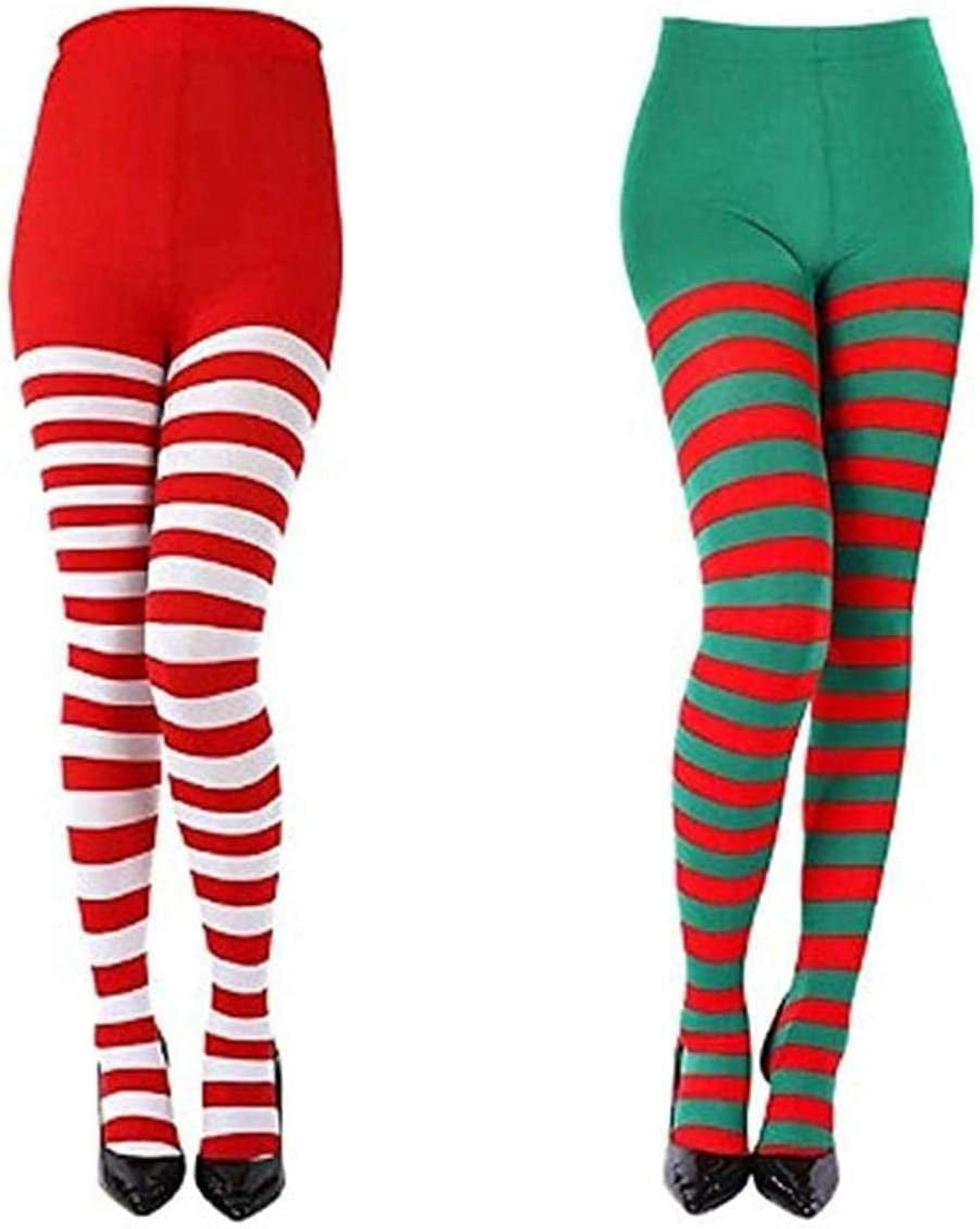 2 Pairs Christmas Striped Tights Full Footed Striped Socks Thigh High Stockings Striped Pantyhose for Women Christmas Cosplay