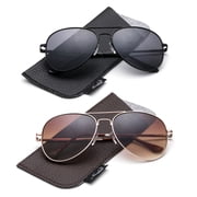 2 Pairs Classic Aviator Sunglasses for Men Metal Frame with Soft Case Lens with UV Protection