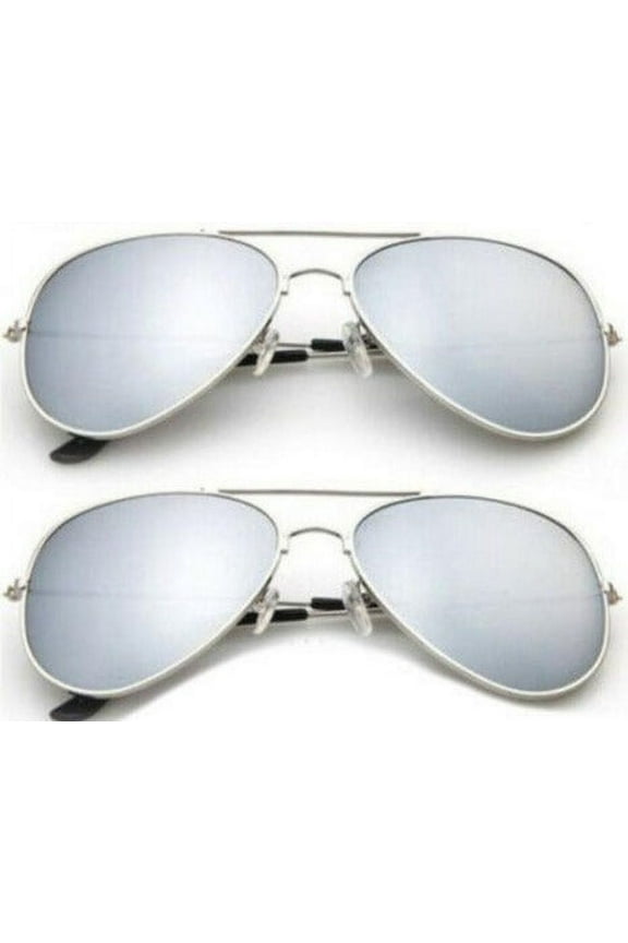 2 Pairs Classic Silver Frame Mirror Lens Aviator Pilot Sunglasses