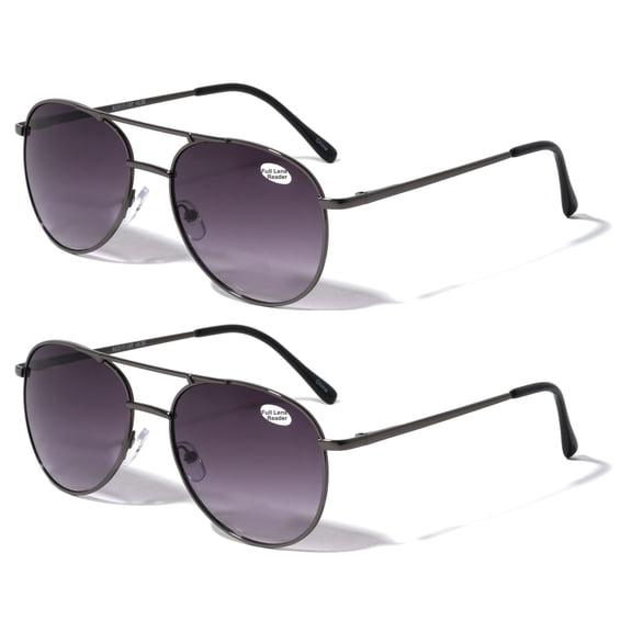 2 Pairs Classic Tear Drop Metal Reading Sunglasses - UV Protection Tinted Reader - NOT bifocal. +1.50