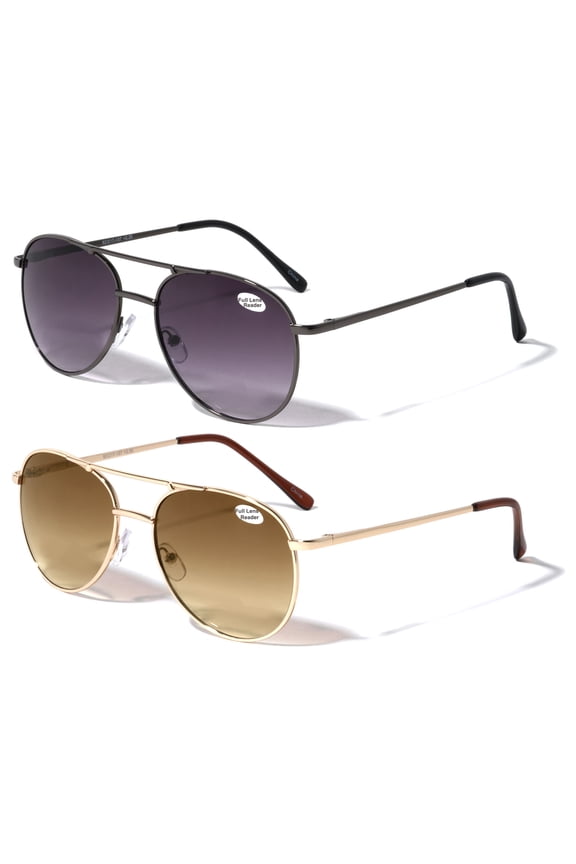 2 Pairs Classic Tear Drop Metal Reading Sunglasses - UV Protection Tinted Reader - NOT bifocal. +2.50