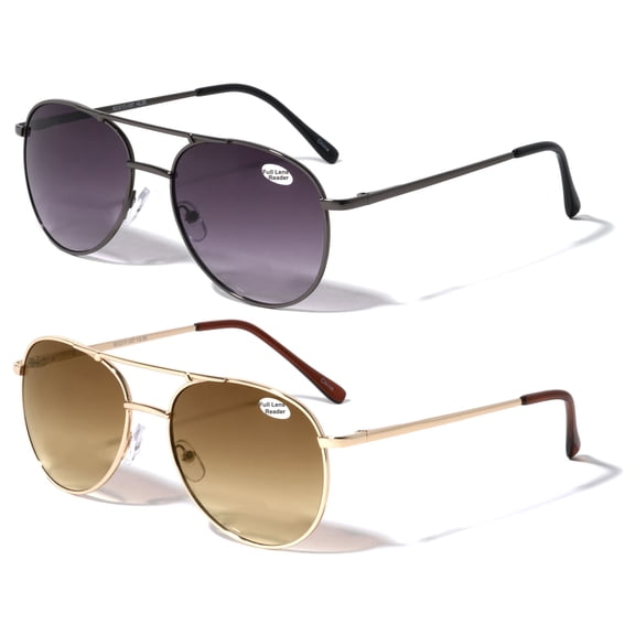 2 Pairs Classic Tear Drop Metal Reading Sunglasses - UV Protection Tinted Reader - NOT bifocal. +3.00
