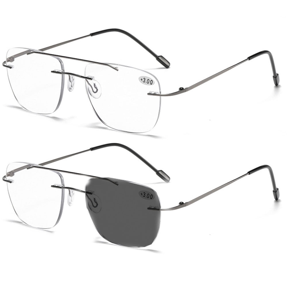 2 Pairs Classic aviator style Rimless progressive reading glasses 2.5 ...