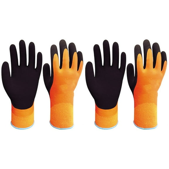 FONDOTIN Anti-Cold Work Gloves Orange Black Comfortable for Hand Warming 2Pairs